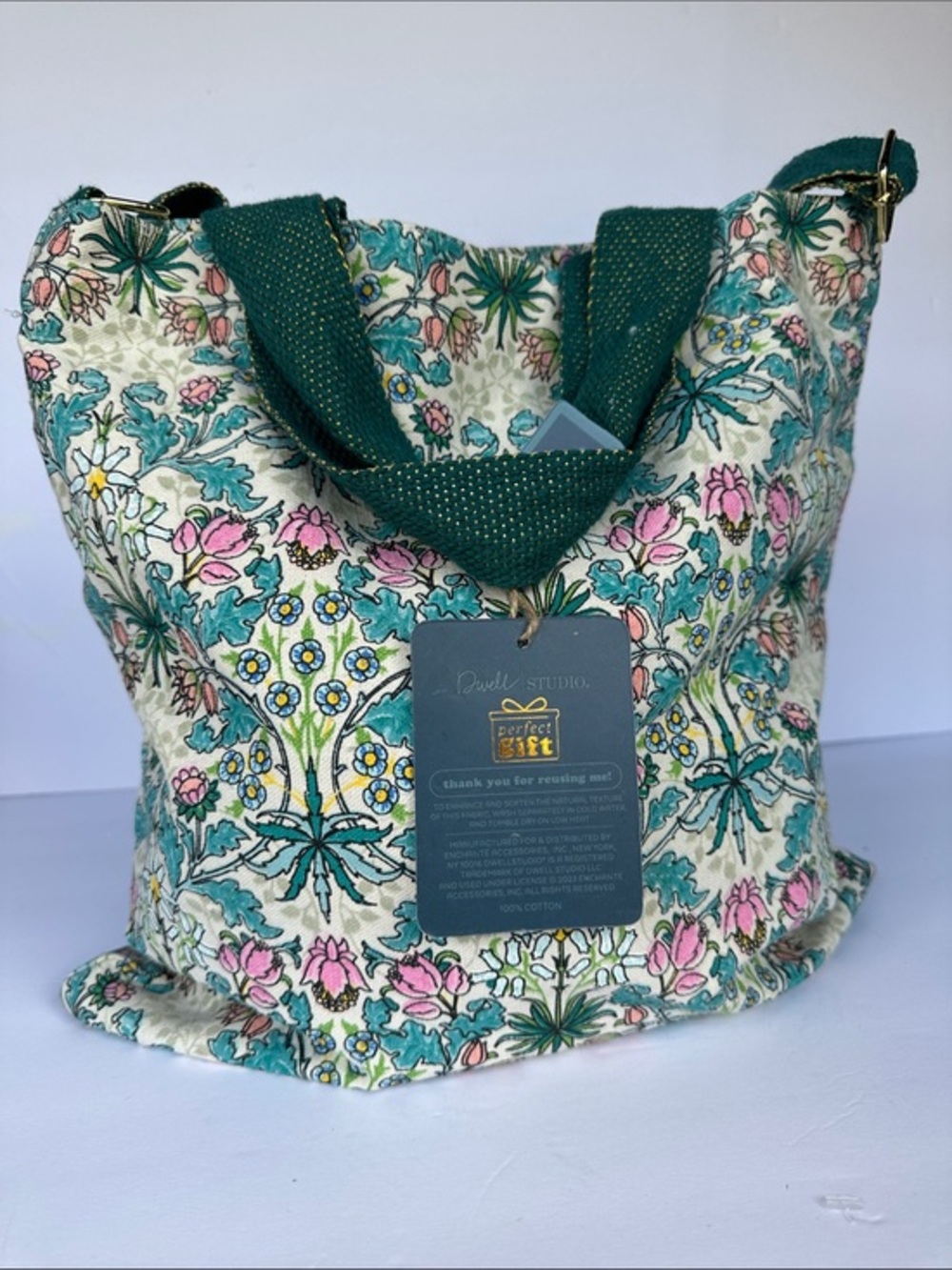 Dwell Floral Bag with Green Straps NWT